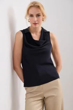 Sleeveless Top With Draped Collar