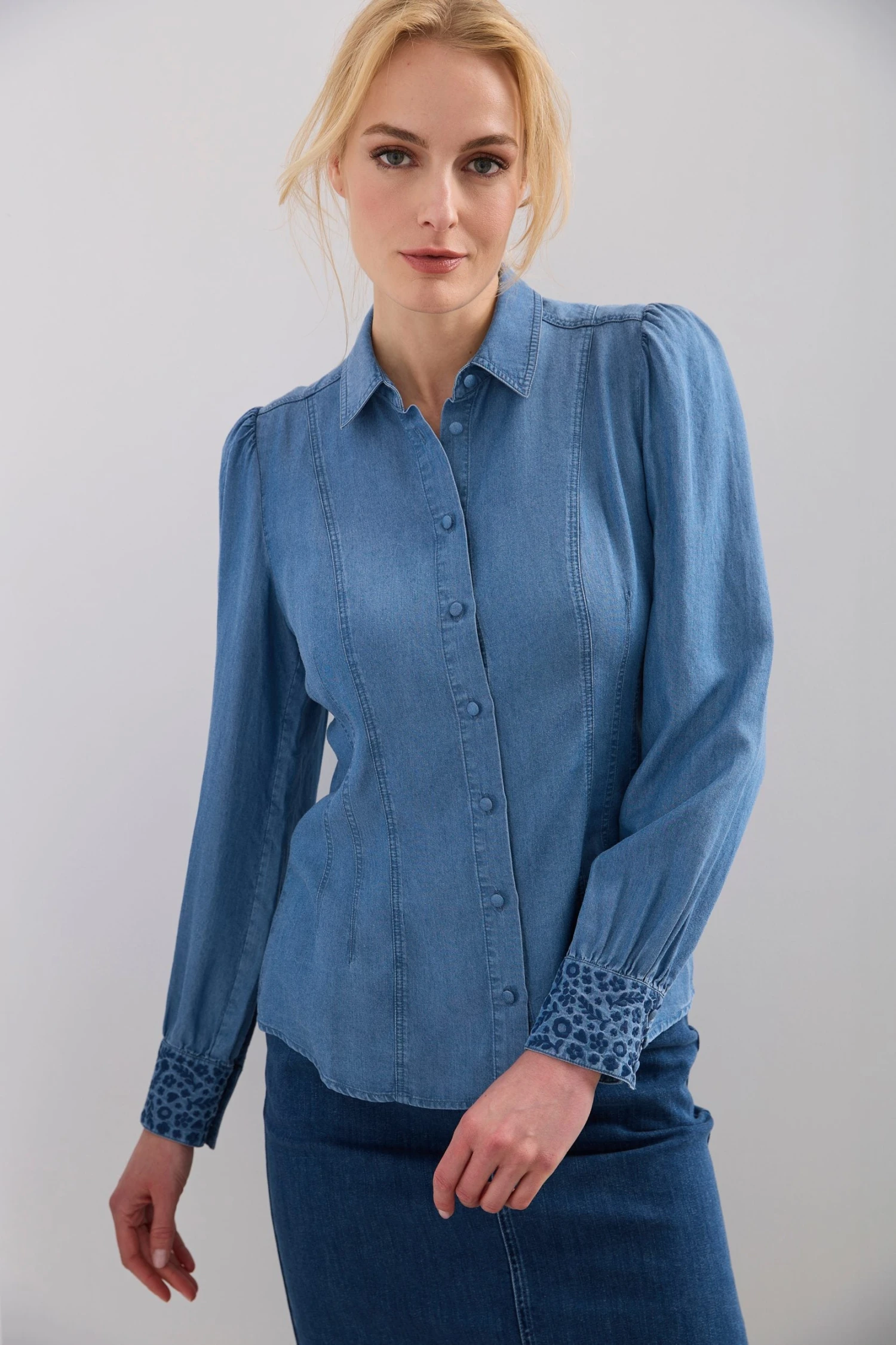 Tencel Blouse With Embroidered Cuffs