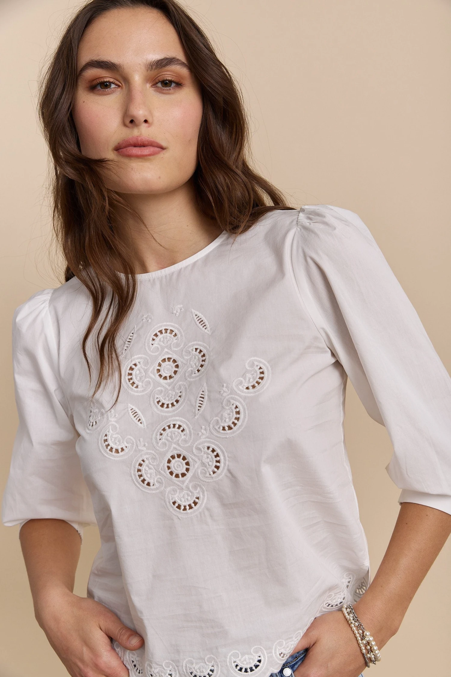 Puffy Sleeve Blouse With Embroidery - Image 3