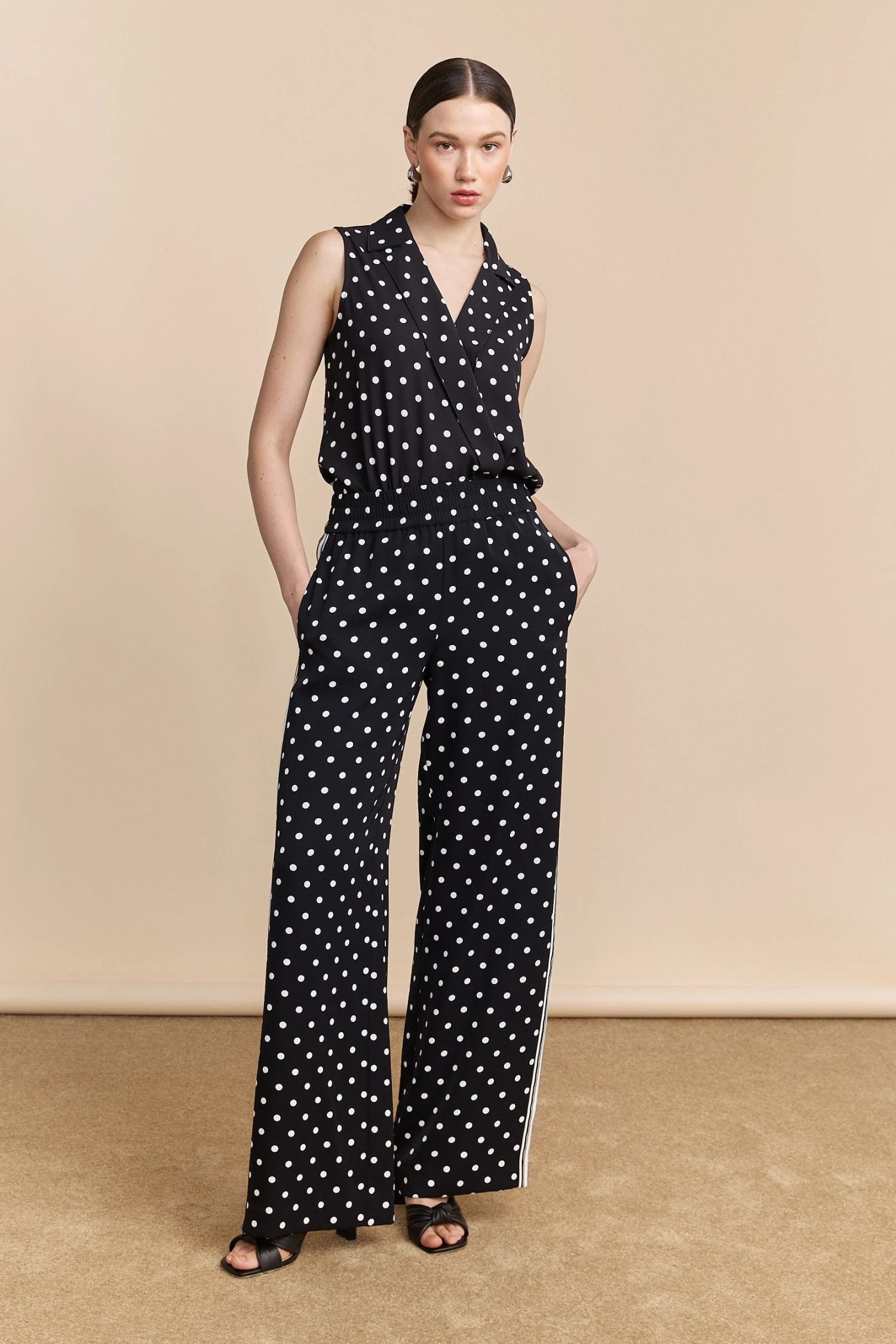 Polka Dots Sleeveless Top With Draped Front - Image 4