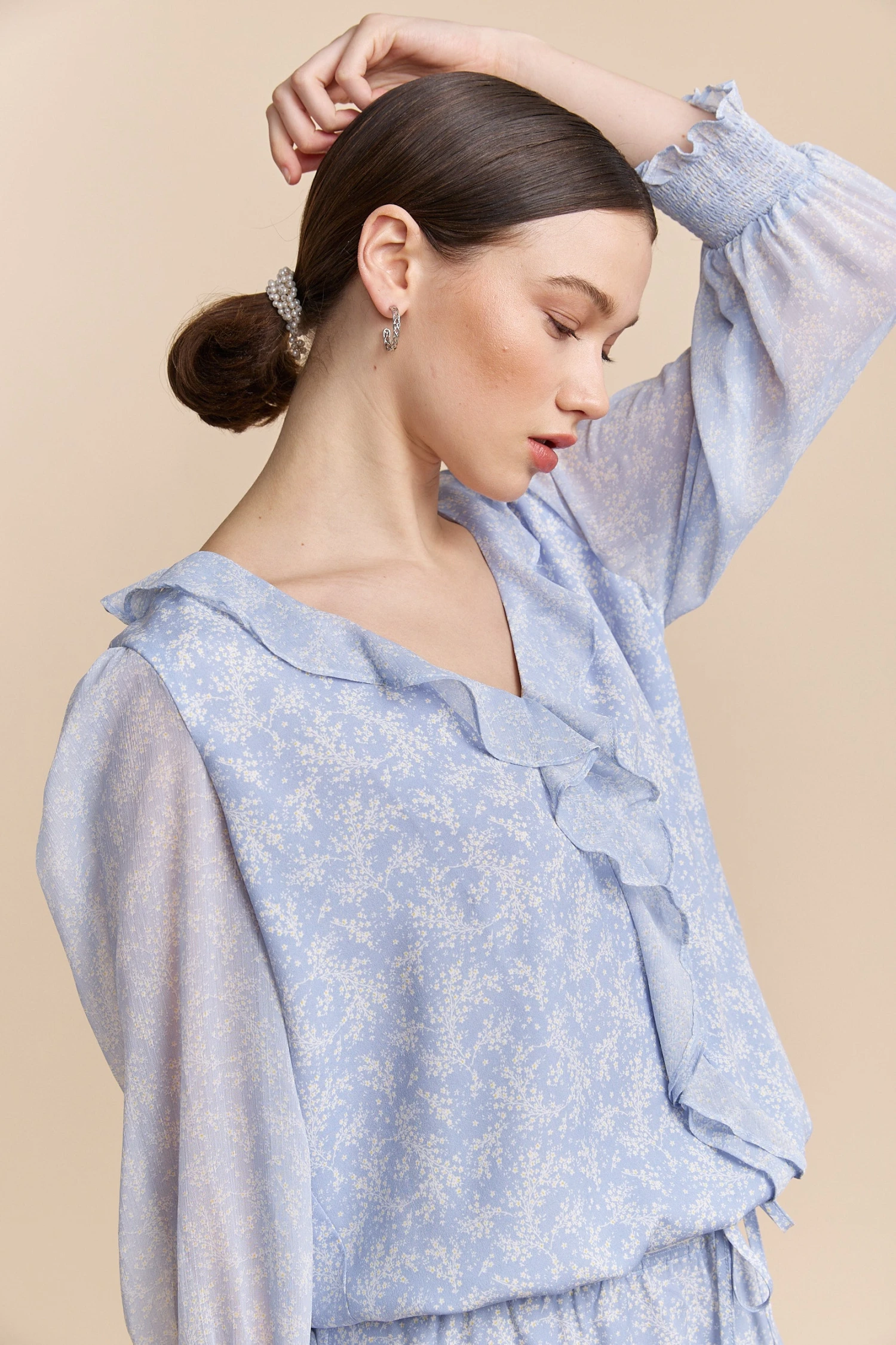 Floral Printed Blouse With Frills