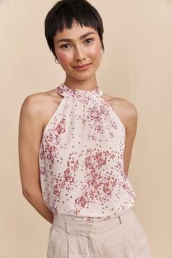 Floral Printed Halter Top Tied At Back