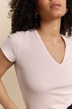 Ribbed T-shirt With V Neck