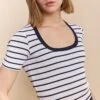 Striped Ribbed T-shirt With Scoop Neck