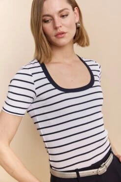 Striped Ribbed T-shirt With Scoop Neck