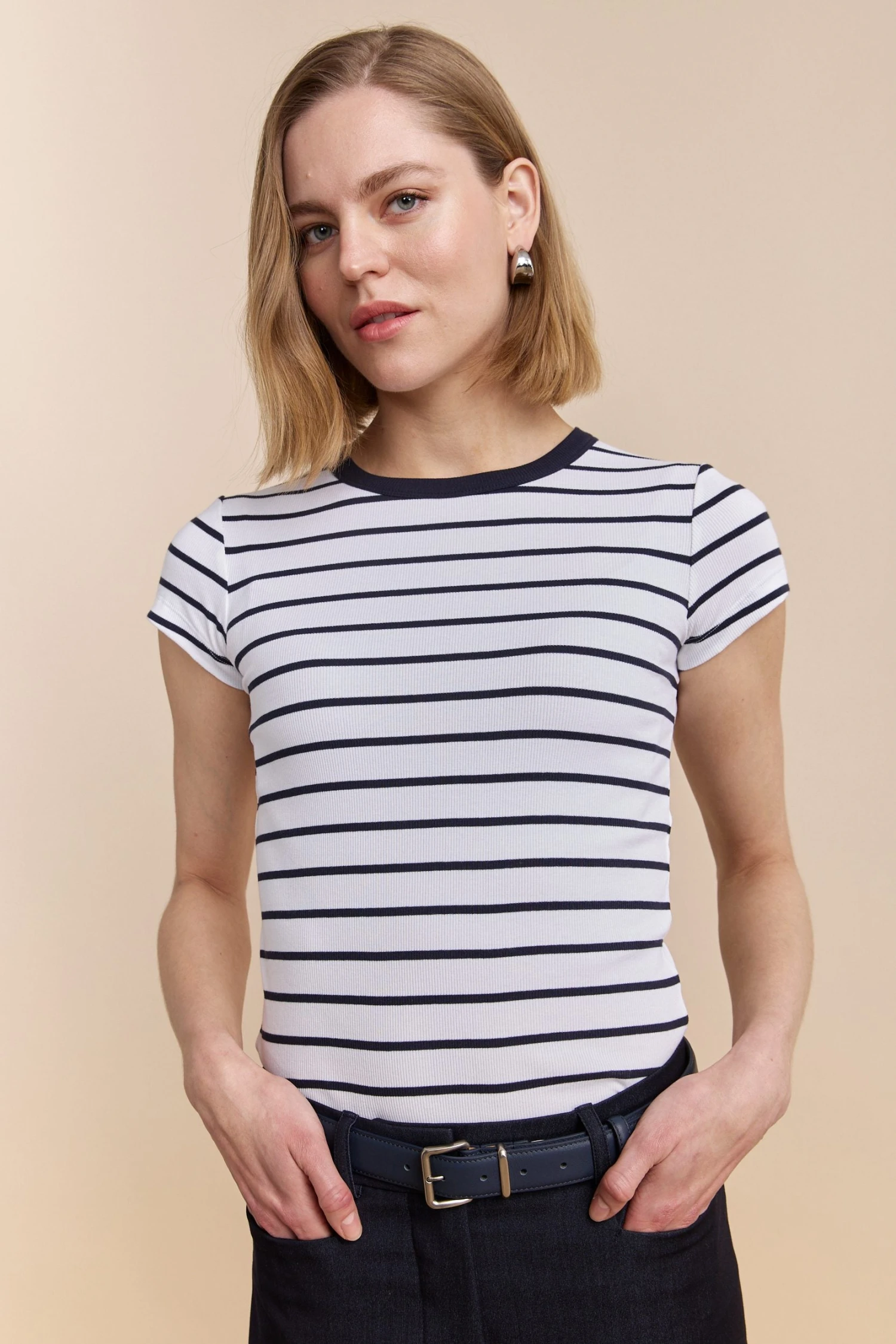 Striped Ribbed T-shirt With Crew Neck