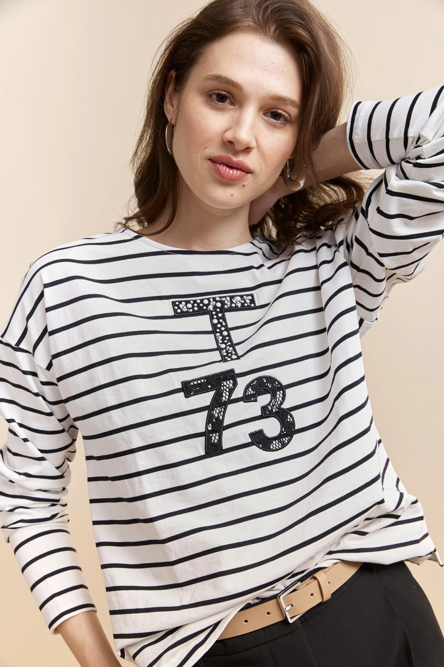 Striped T-shirt With Lace Appliqué - Image 3