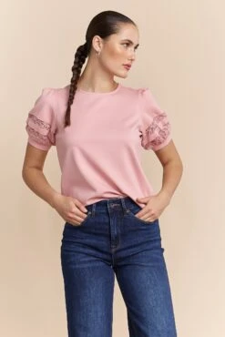 Short Sleeve Top With Mesh Insert