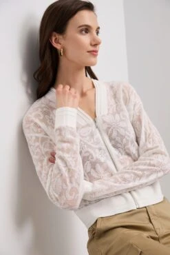 Lace Effect Cardigan With Zipper