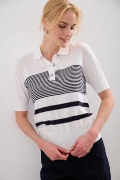Striped Top With Polo Collar