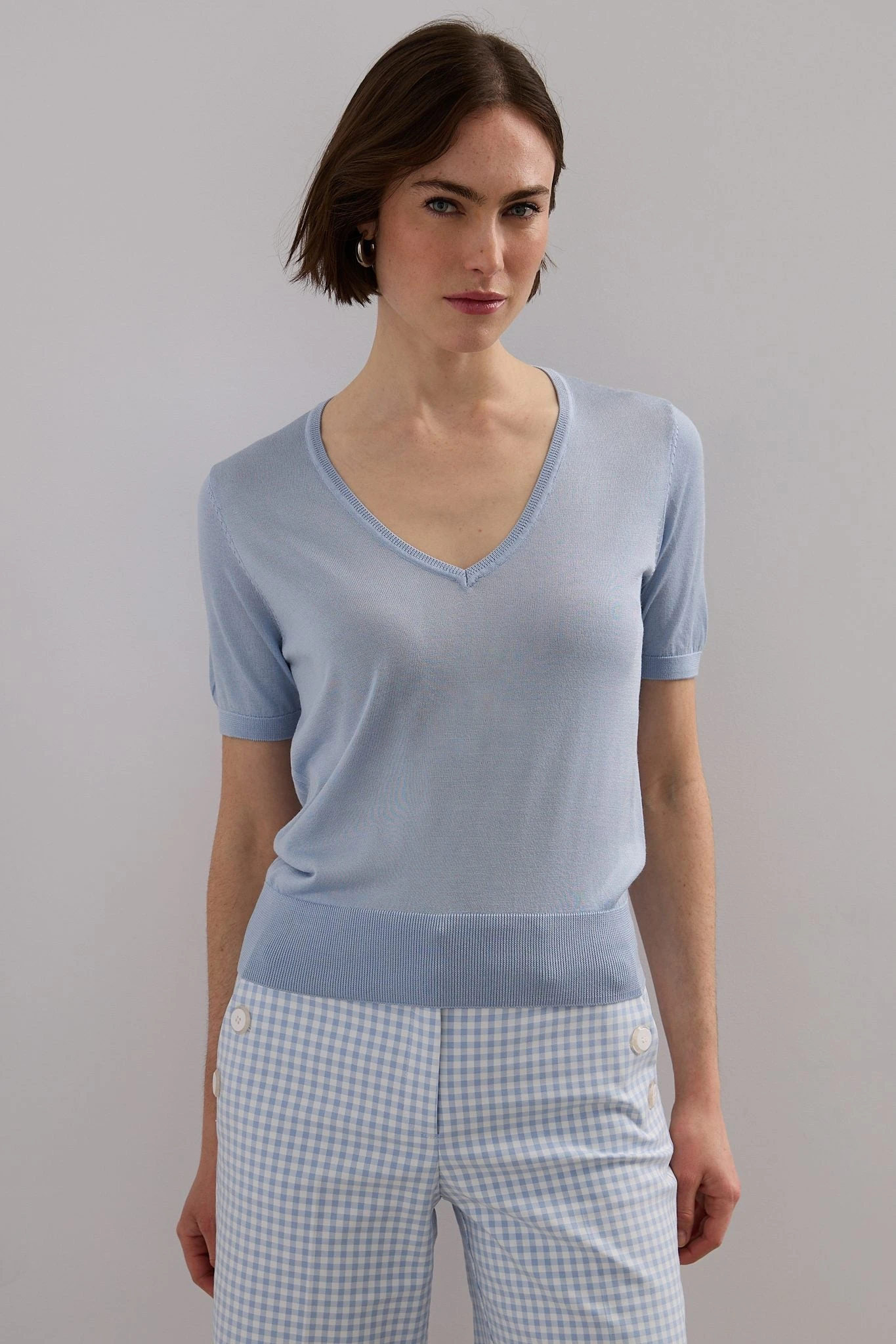 Short Sleeve V Neck Sweater