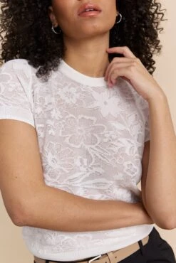 Top With Mesh And Floral Design