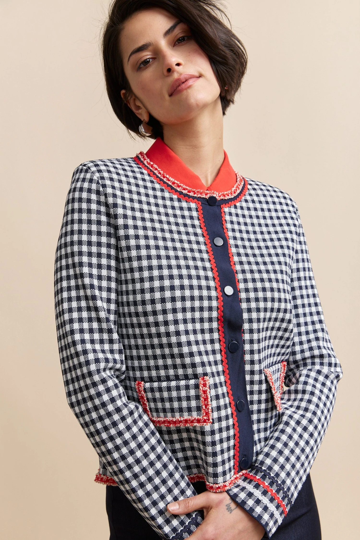 Vichy Print Cardigan - Image 3