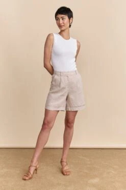 Linen Shorts With Elastic Back