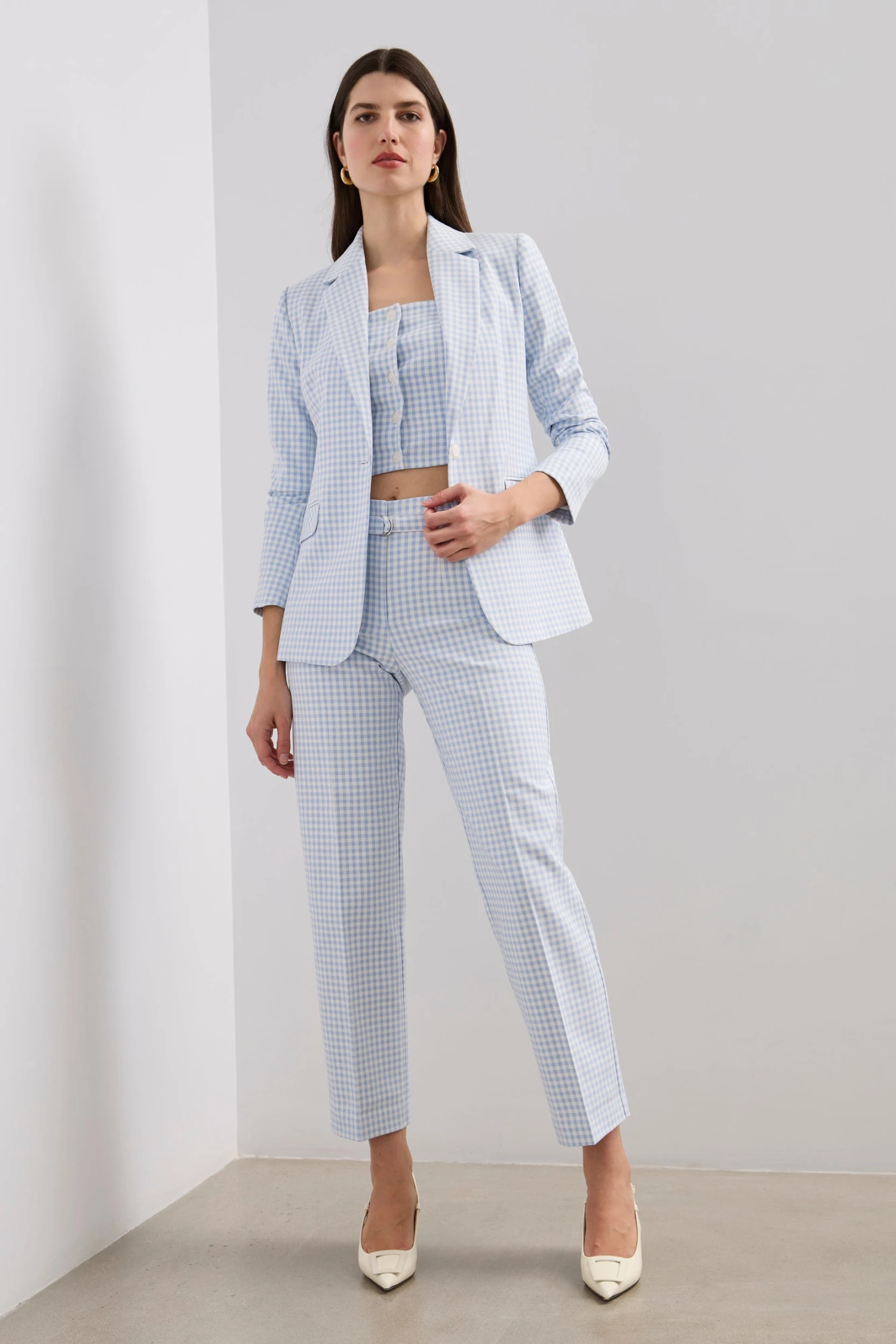 High Waisted Gingham Pants With Belt