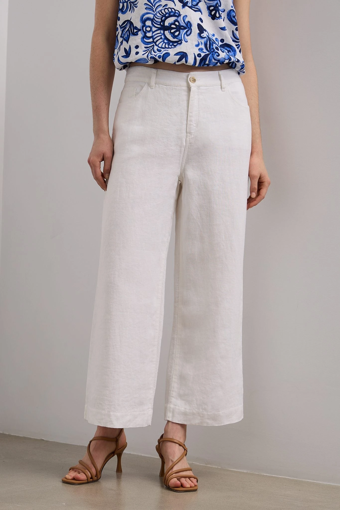 Wide Leg Crop High Waist Linen Pants - Image 8