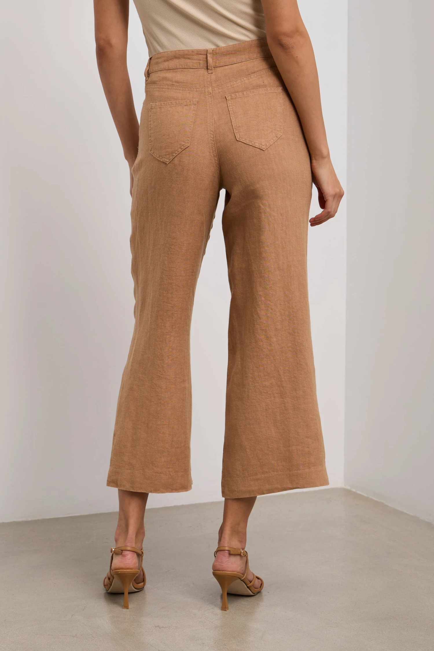 Wide Leg Crop High Waist Linen Pants - Image 3