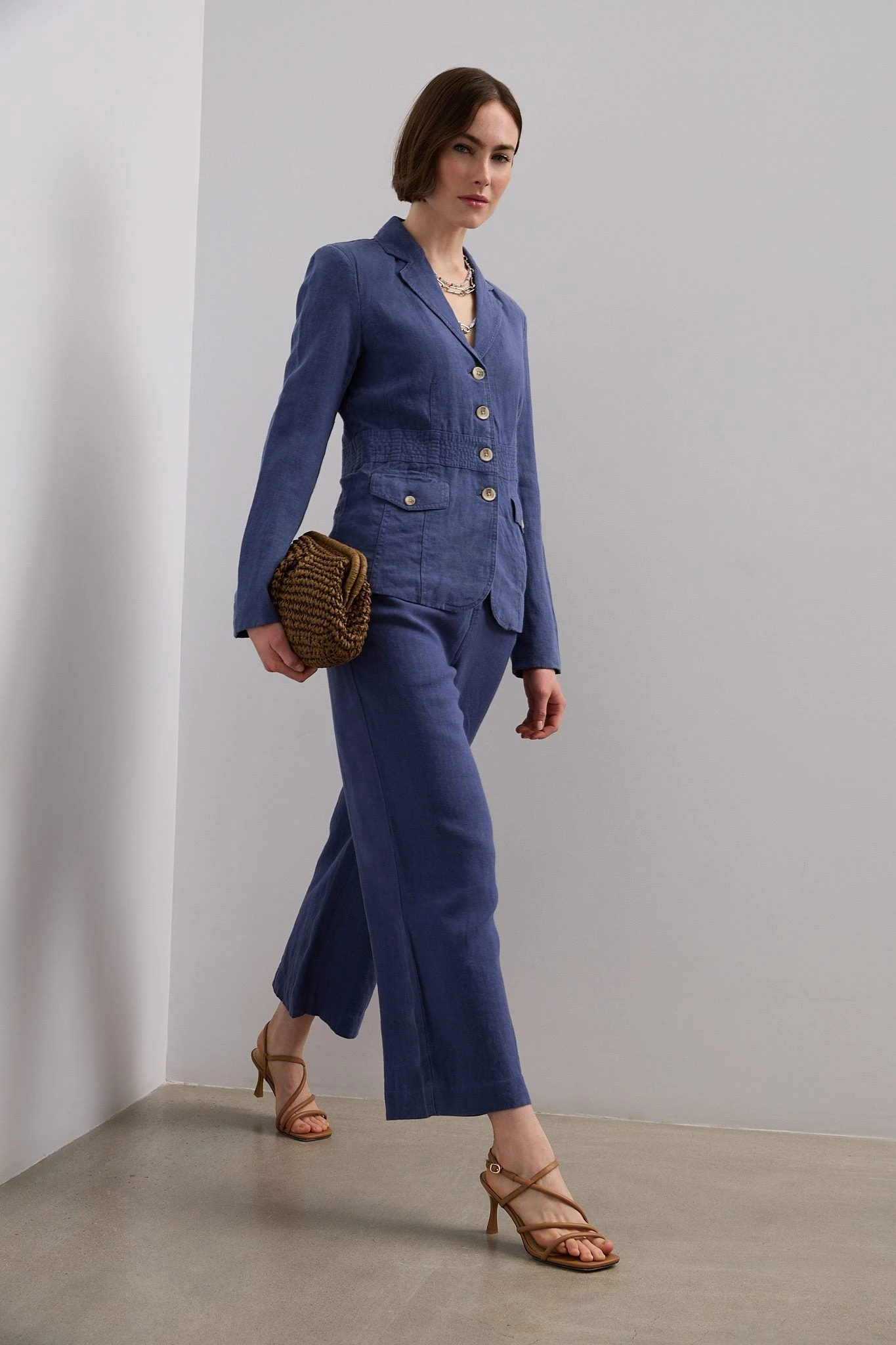 Wide Leg Crop High Waist Linen Pants - Image 4