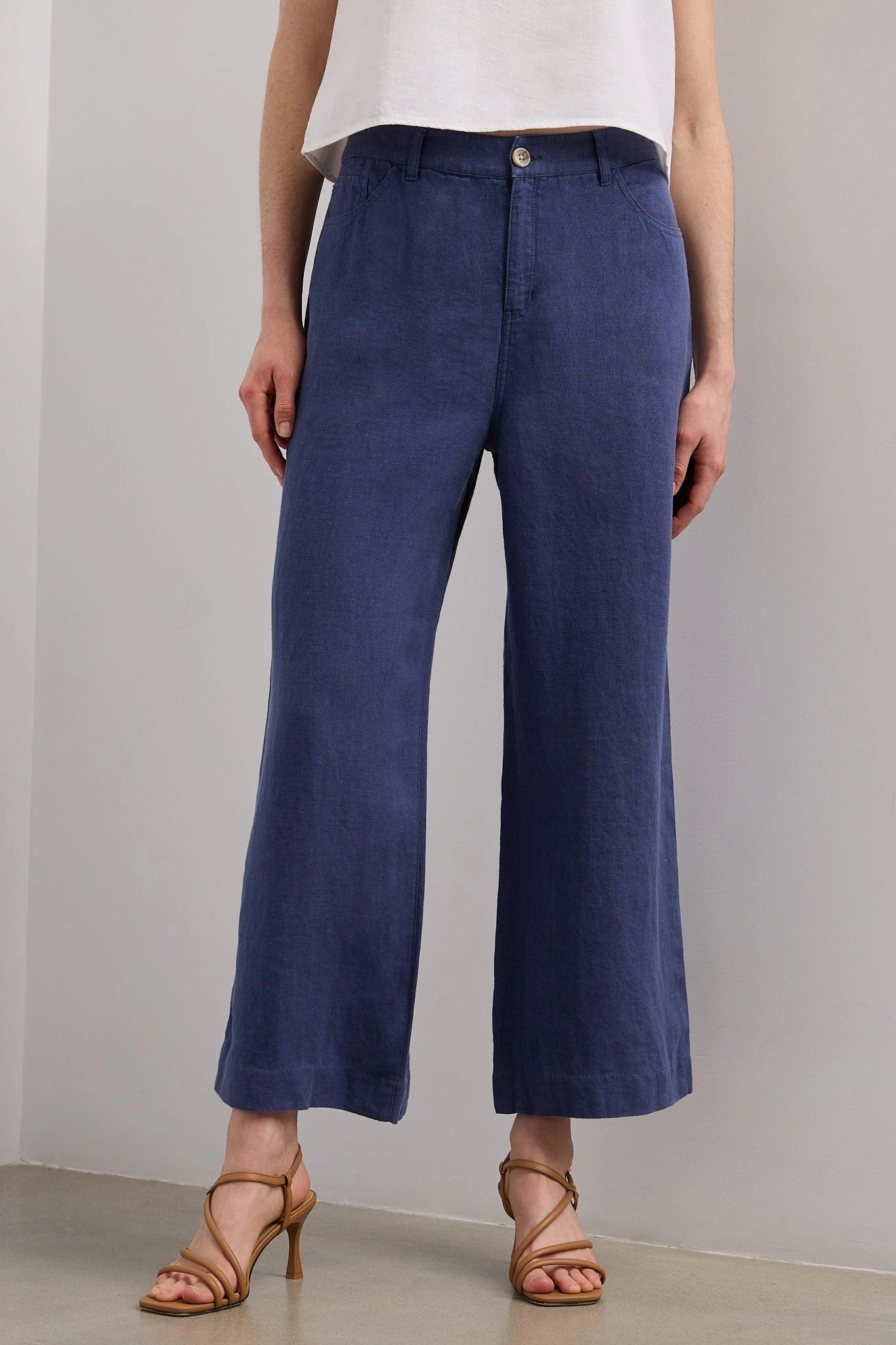 Wide Leg Crop High Waist Linen Pants - Image 6