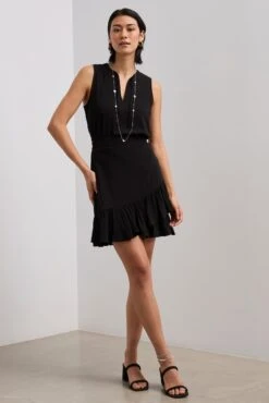 Elastic Waist Skirt With Frills