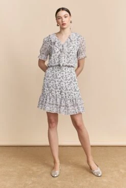 Floral Printed Skirt With Frills