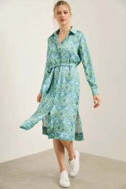 Floral Shirt Dress Tied At Front