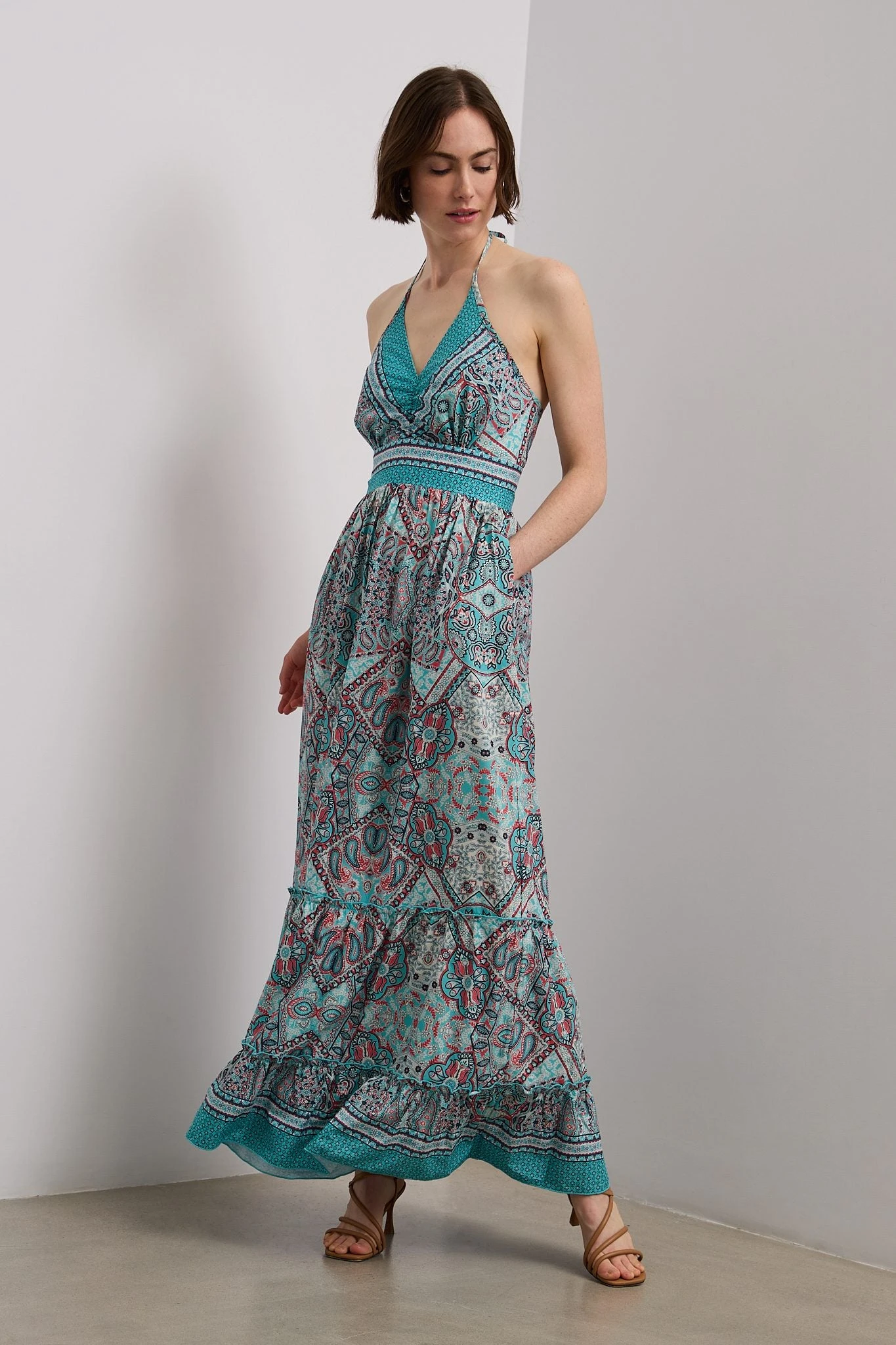 Printed Maxi Dress With Open Back