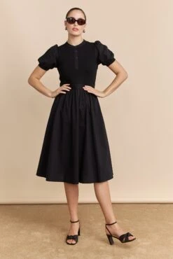 Fit & Flare Dress With Puffy Sleeves