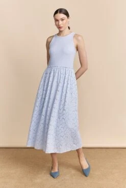 Mixed Fabric Sleeveless Dress