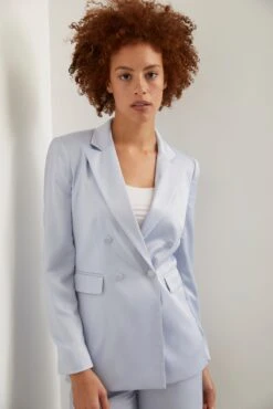 Fitted Double Breast Sateen Blazer