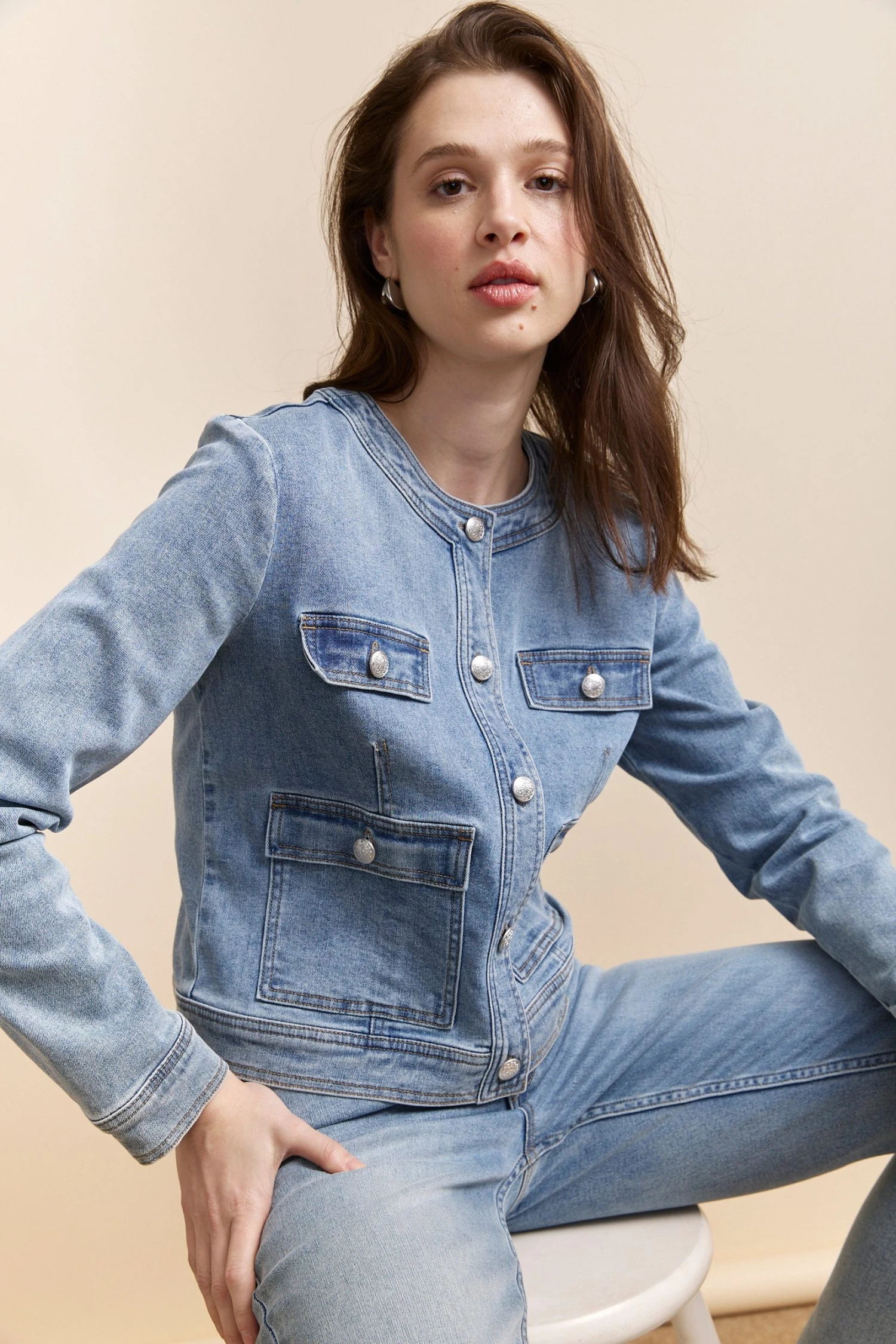 Denim Jacket With Applied Pockets - Image 3