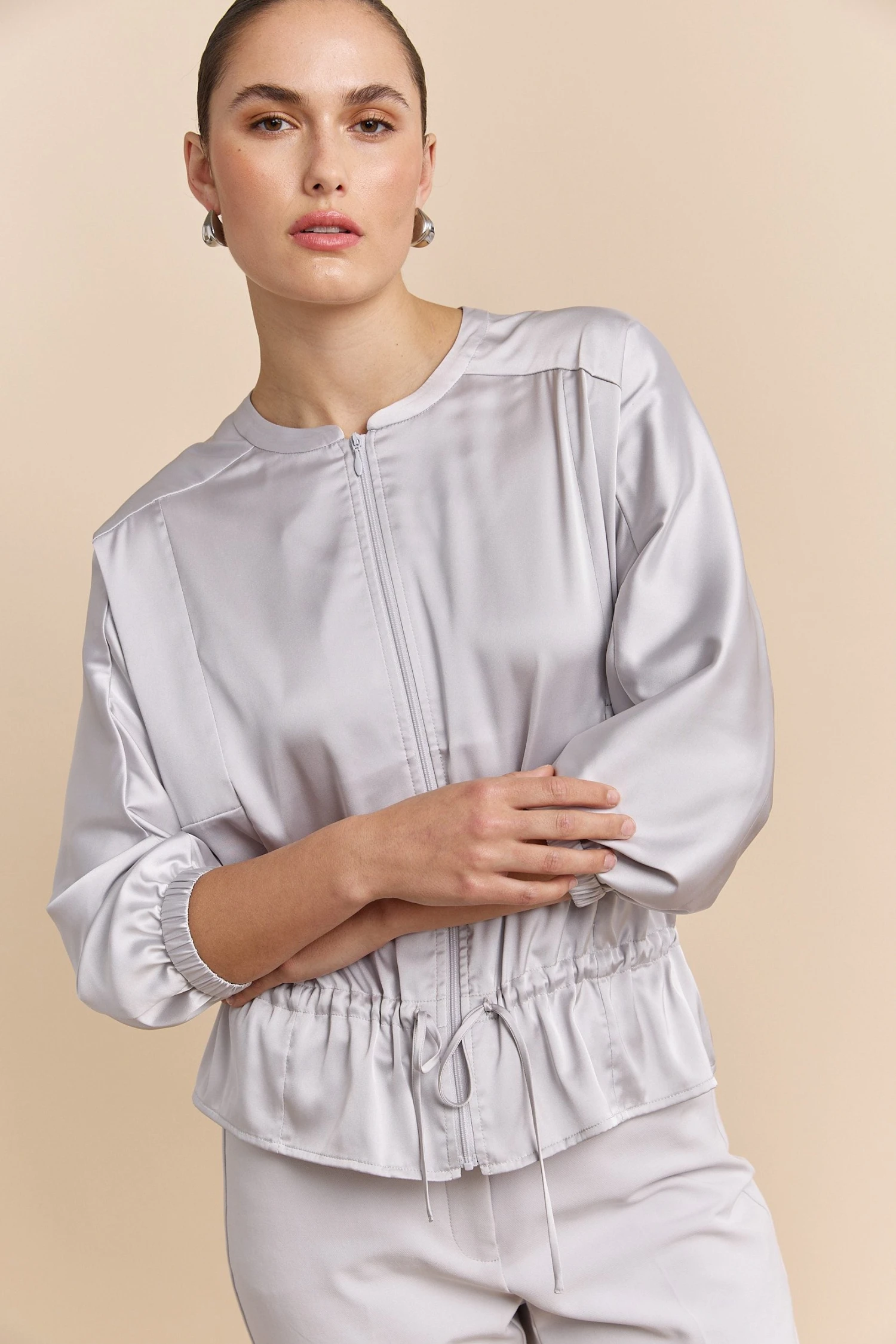 Satin Jacket With Drawstring - Image 4