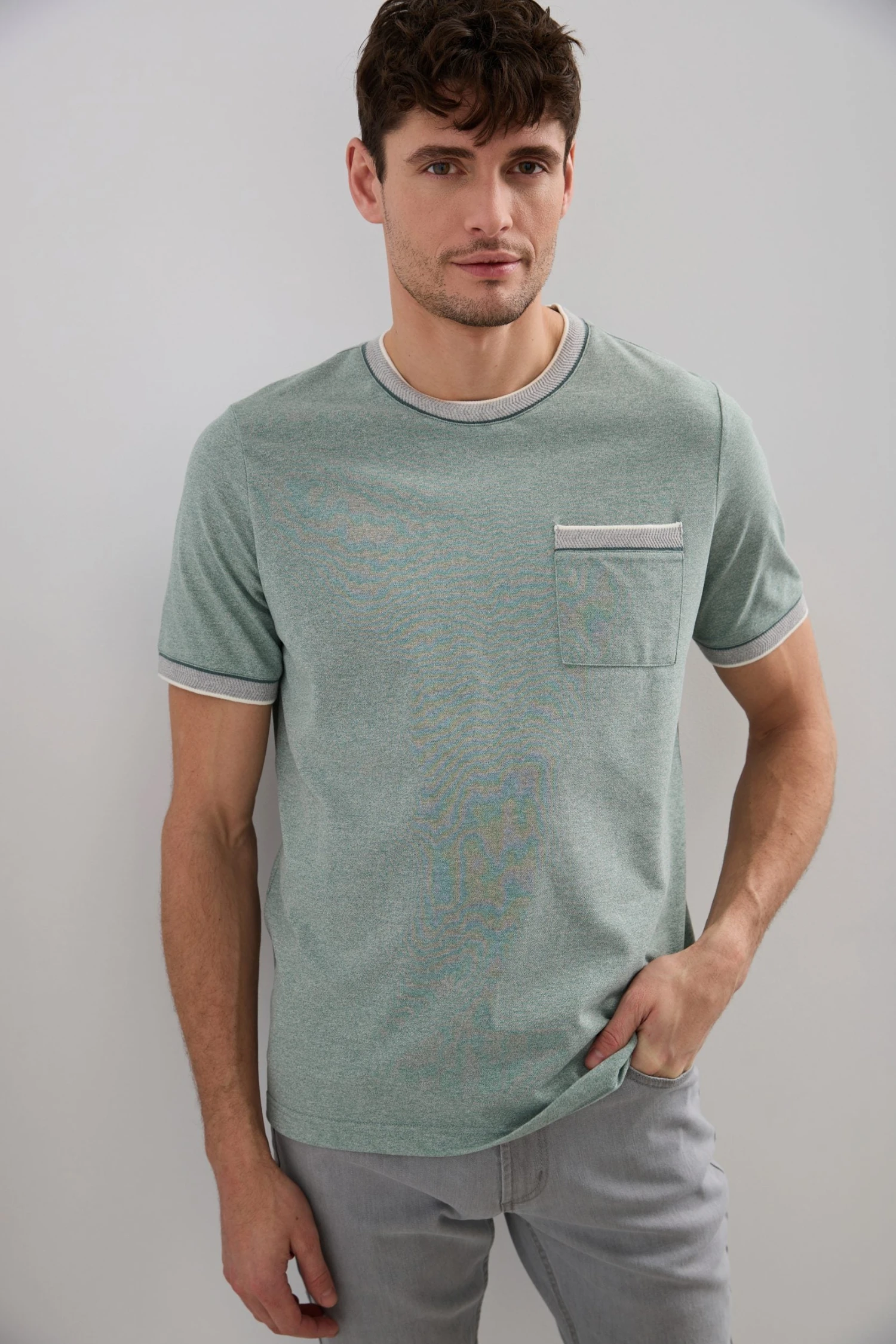 Piqué Knit T-shirt With Ribbed Details