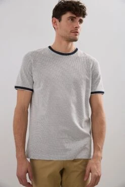 Jacquard T-shirt With Ribbed Knit Details