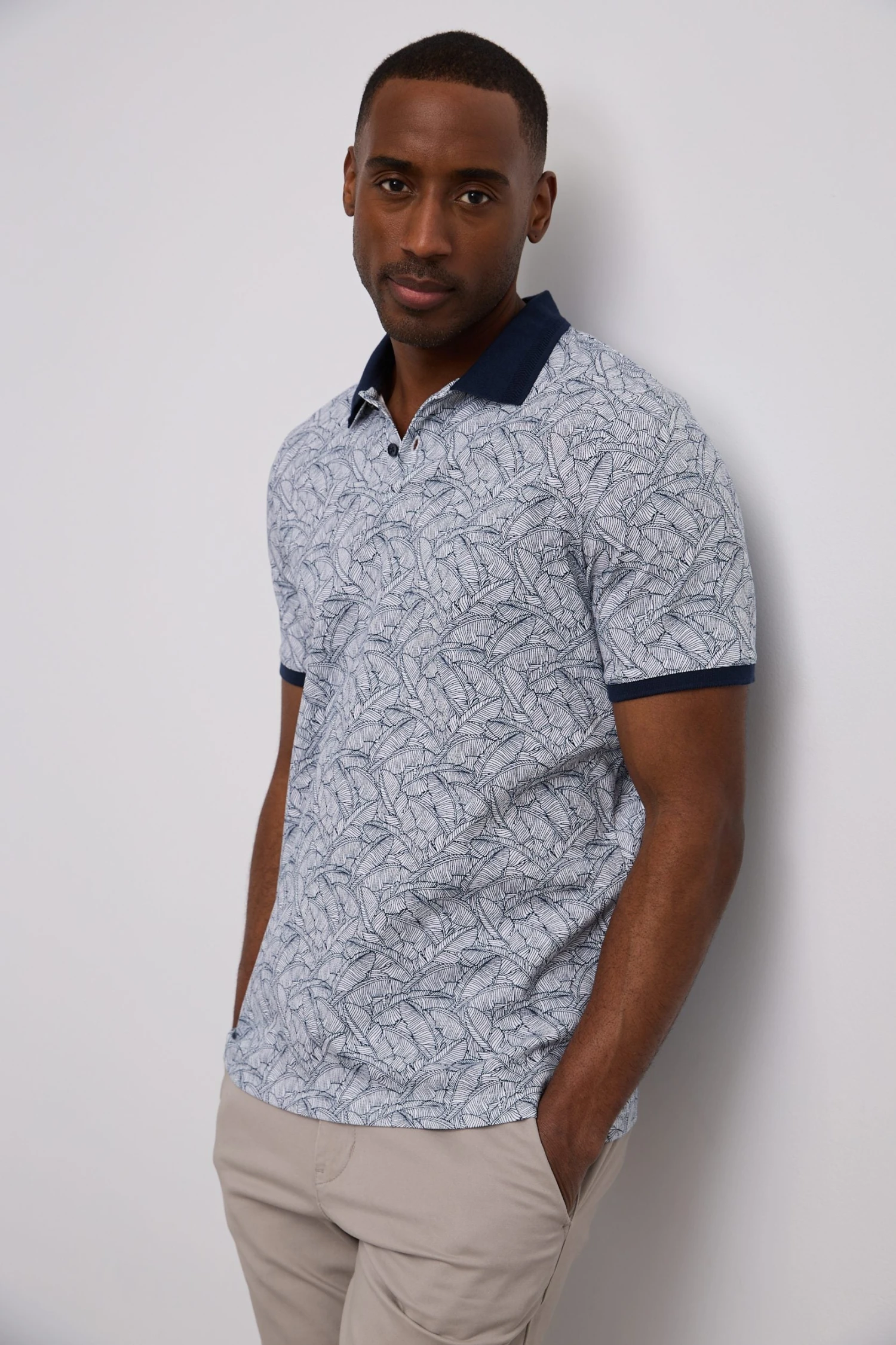 Print Polo With Collar Detail
