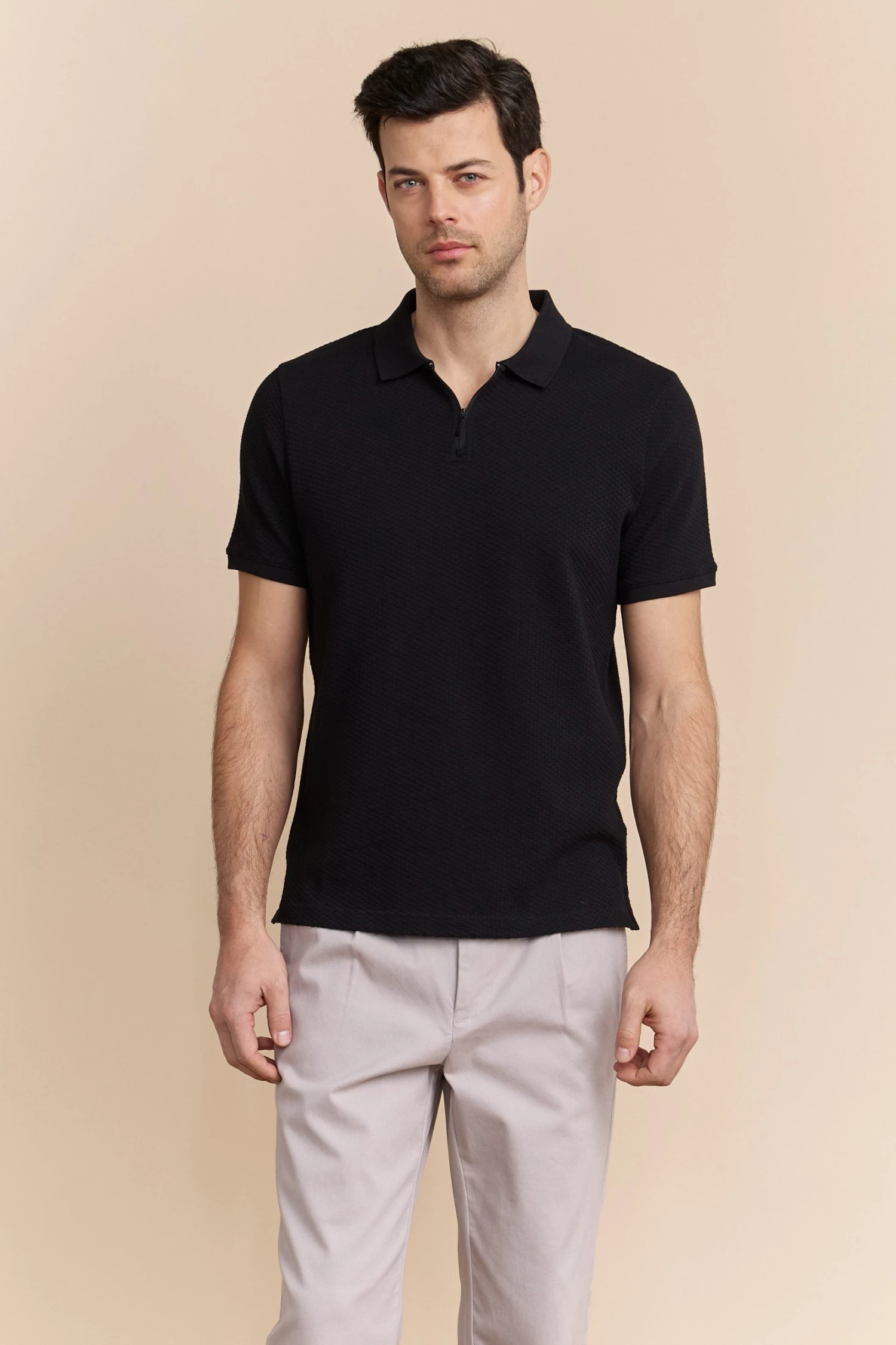 Johnny-collar Jacquard Polo