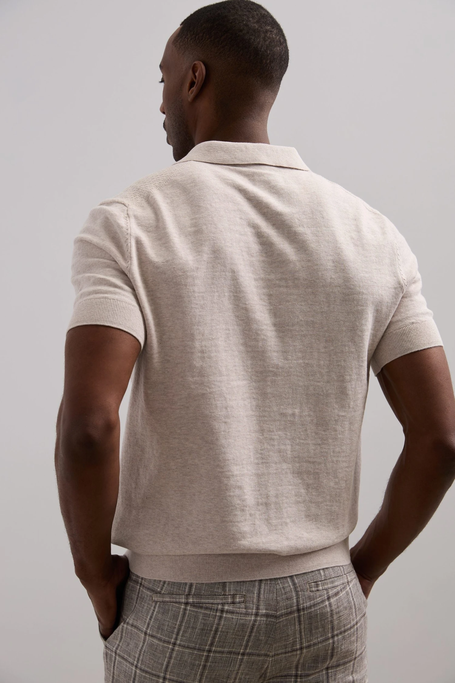 Two-tone Pointelle Knit Polo Shirt - Image 4