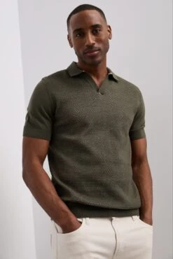 Two-tone Pointelle Knit Polo Shirt