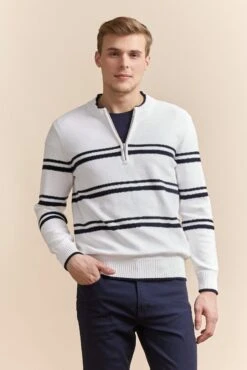 Zip Collar Nautical Stripes Sweater