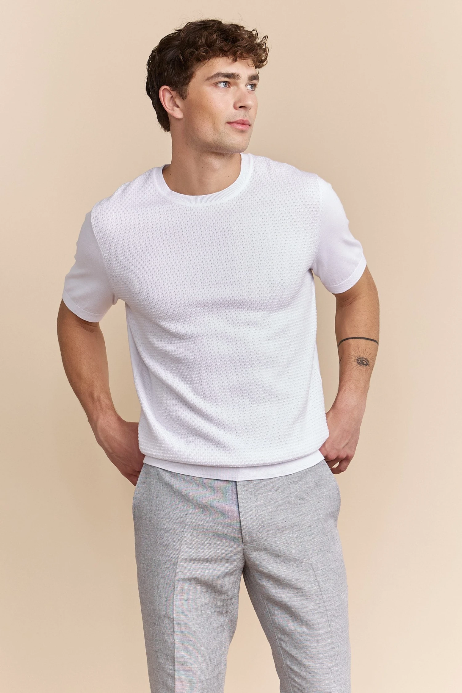 Two Tone Pointelle Knit Sweater - Image 2