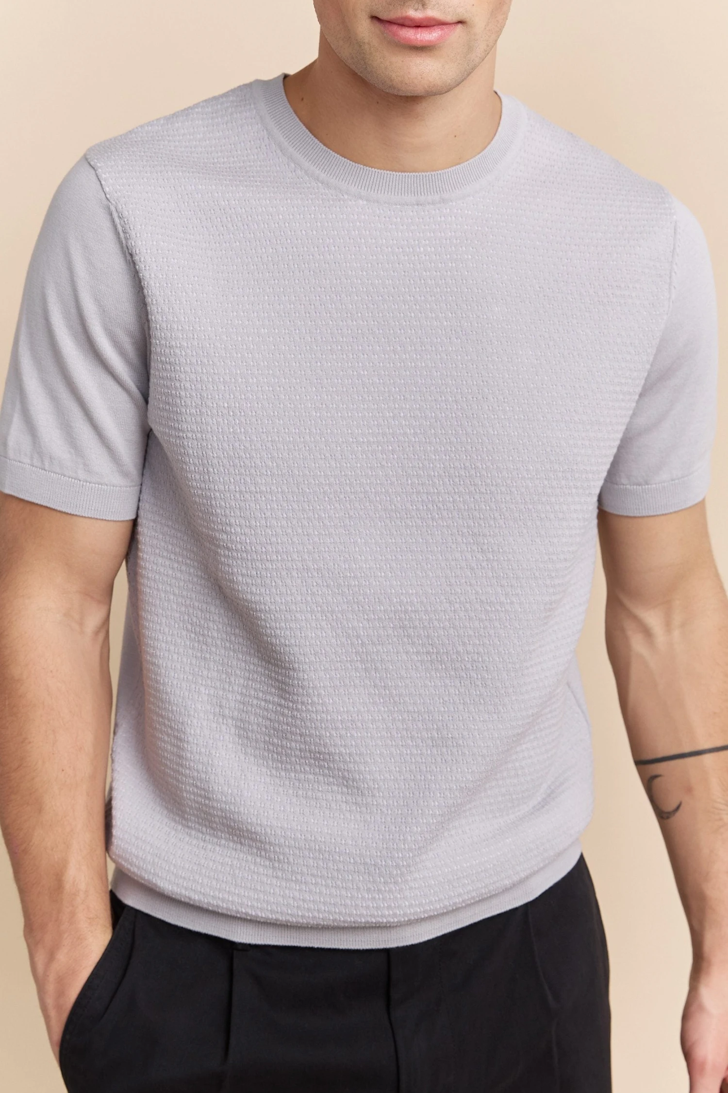 Two Tone Pointelle Knit Sweater - Image 4