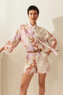 Oversized Cropped Blouse With Floral Print